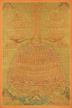 Golden Tsogksing Gelug Thangka | 24k Gold Painted Tibetan Thanka Art